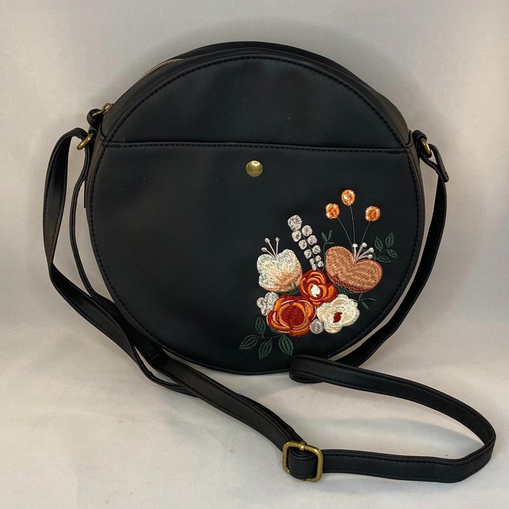 Round Embroidered Purse with Strap Like New